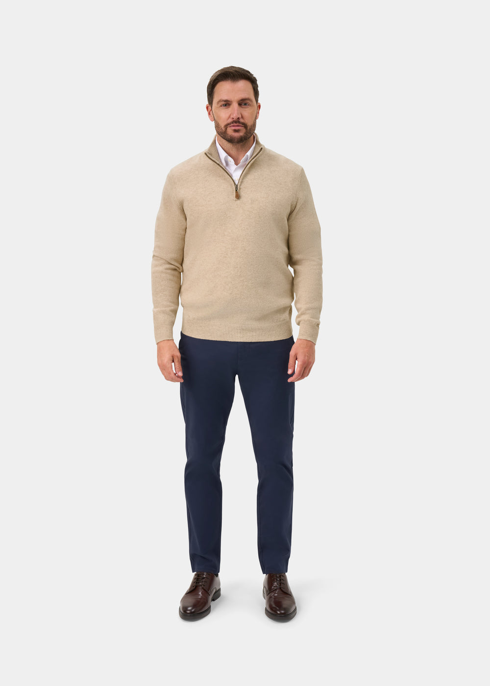 Sutherland Lambswool 1/4 Zip Jumper in Linen - Regular Fit