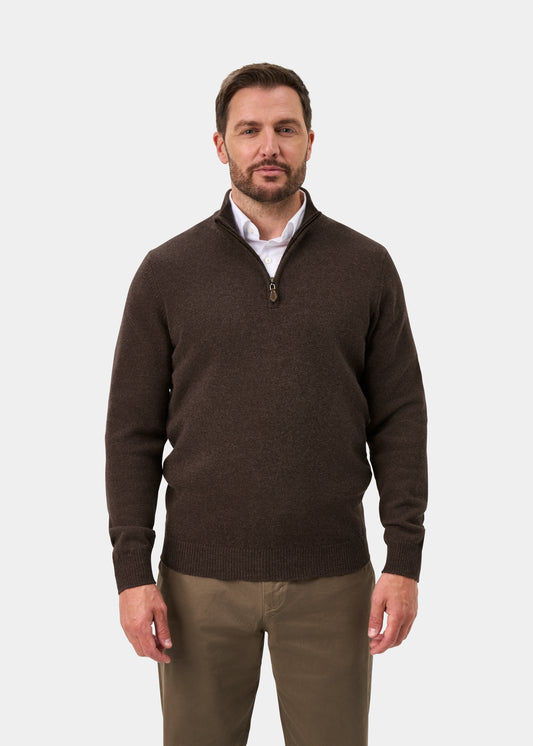 Sutherland Lambswool 1/4 Zip Jumper in Mocha - Regular Fit