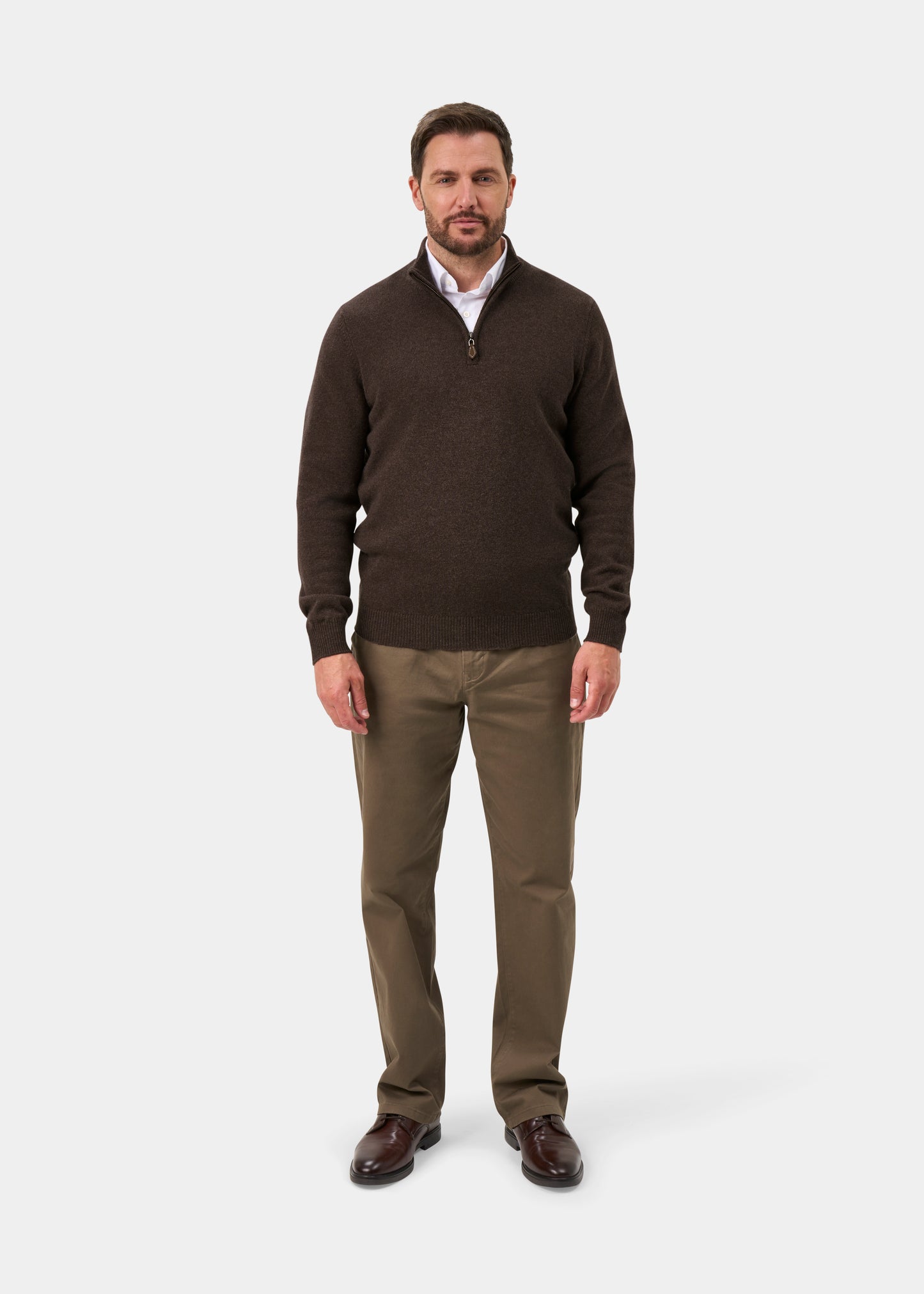 Sutherland Lambswool 1/4 Zip Jumper in Mocha - Regular Fit