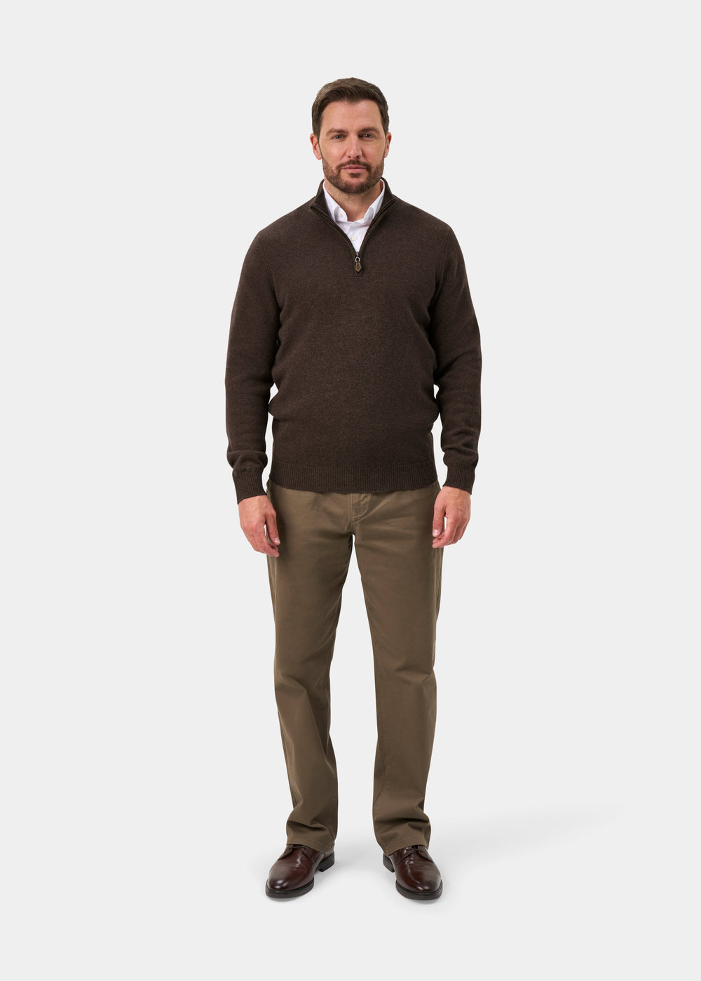 Sutherland Lambswool Quarter Zip Jumper In Mocha - Regular Fit