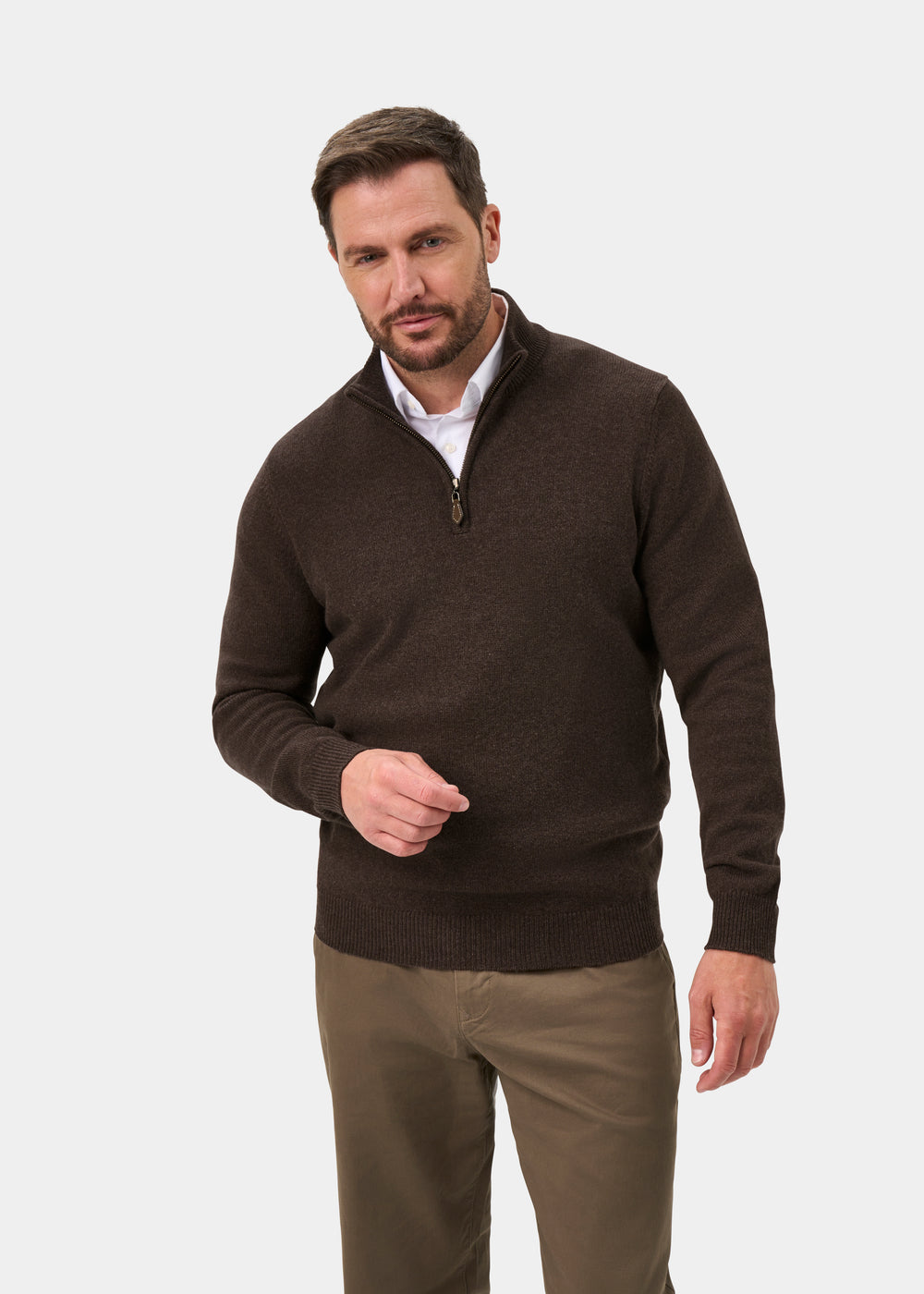 Sutherland Lambswool 1/4 Zip Jumper in Mocha - Regular Fit