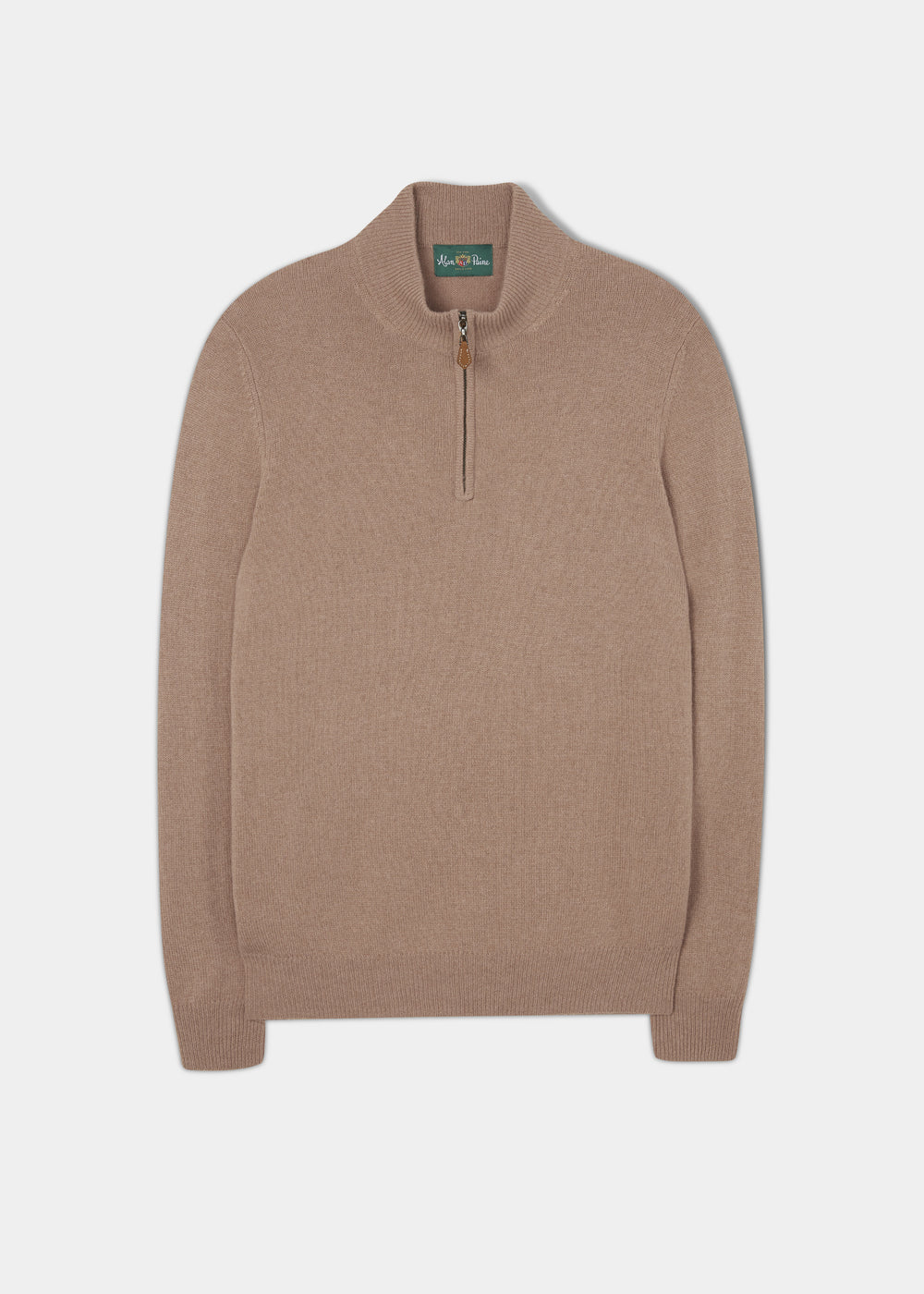 Sutherland Lambswool Quarter Zip Jumper in camel.