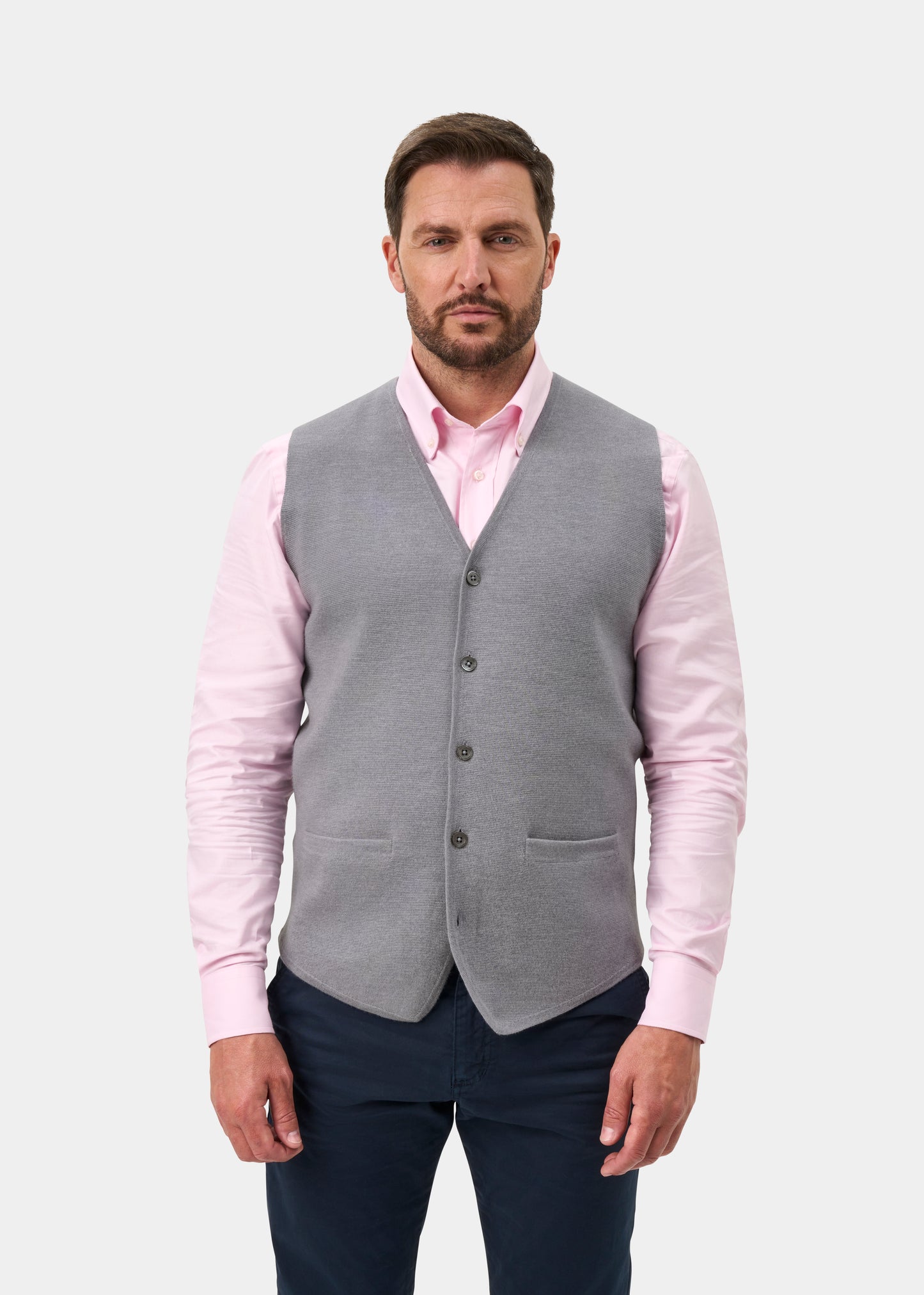 Thornley Merino Wool Tailored Light Grey Mix Waistcoat - Regular Fit