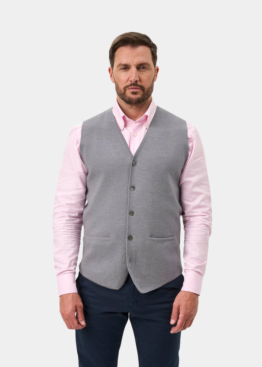 Thornley Merino Wool Tailored Light Grey Mix Waistcoat - Regular Fit