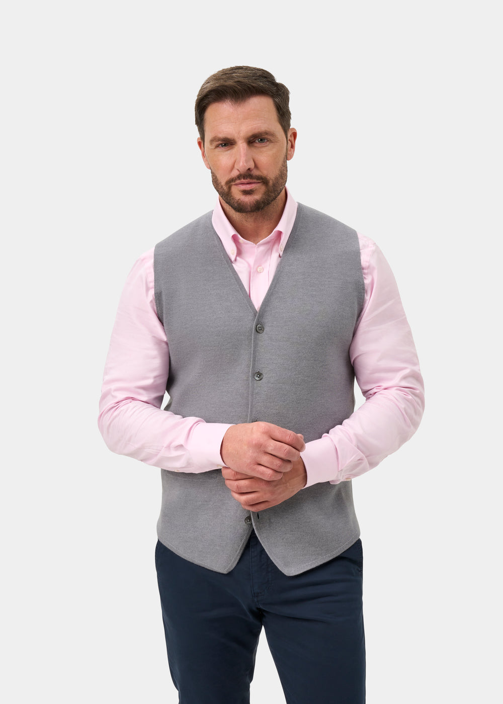 Thornley Merino Wool Tailored Light Grey Mix Waistcoat - Regular Fit