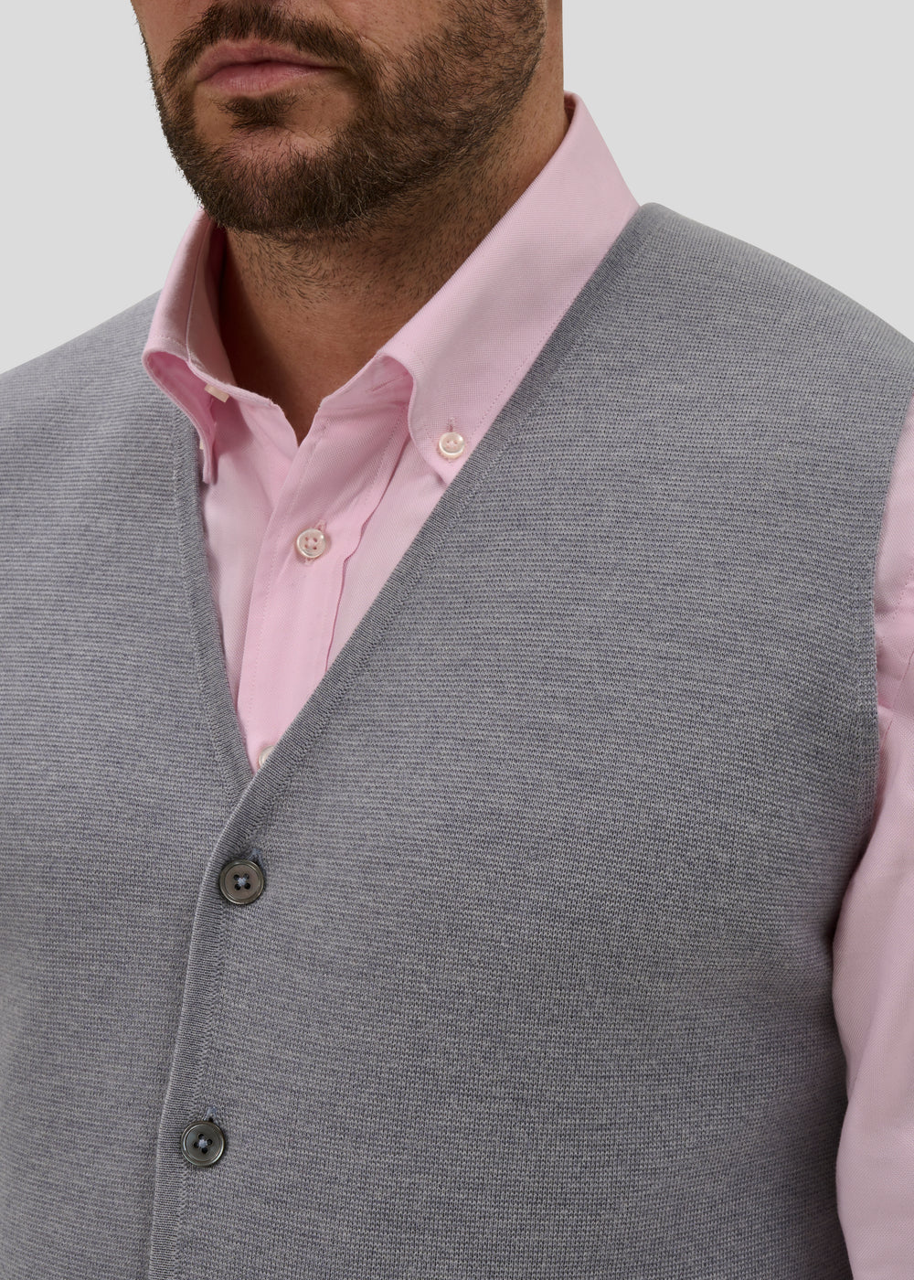 Thornley Merino Wool Tailored Light Grey Mix Waistcoat - Regular Fit