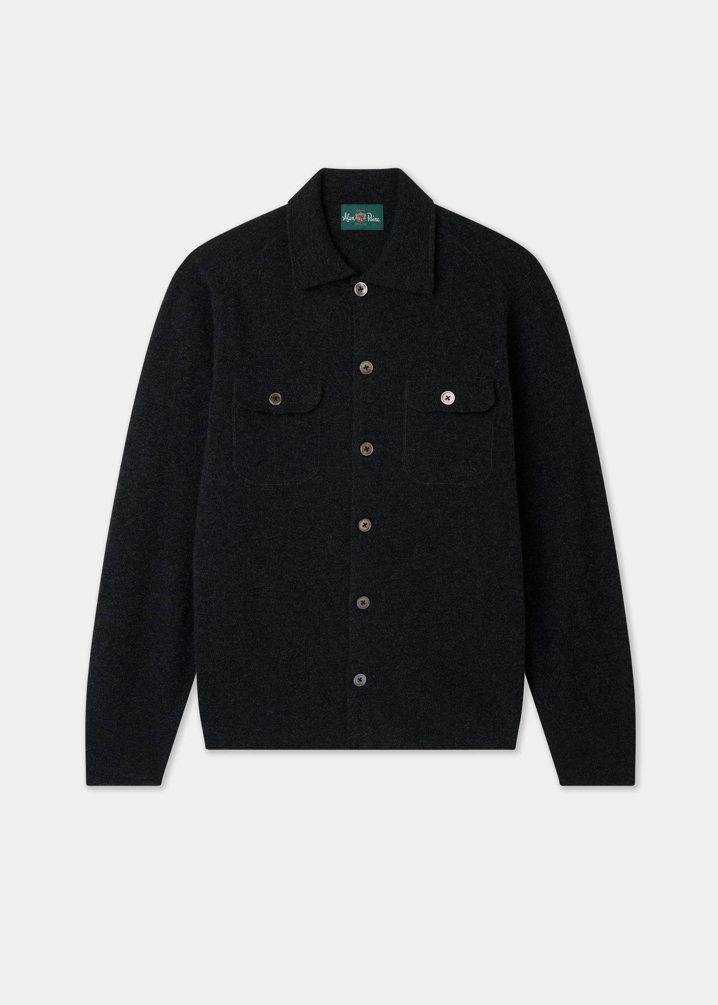 Men's knitted long sleeve shirt in charcoal