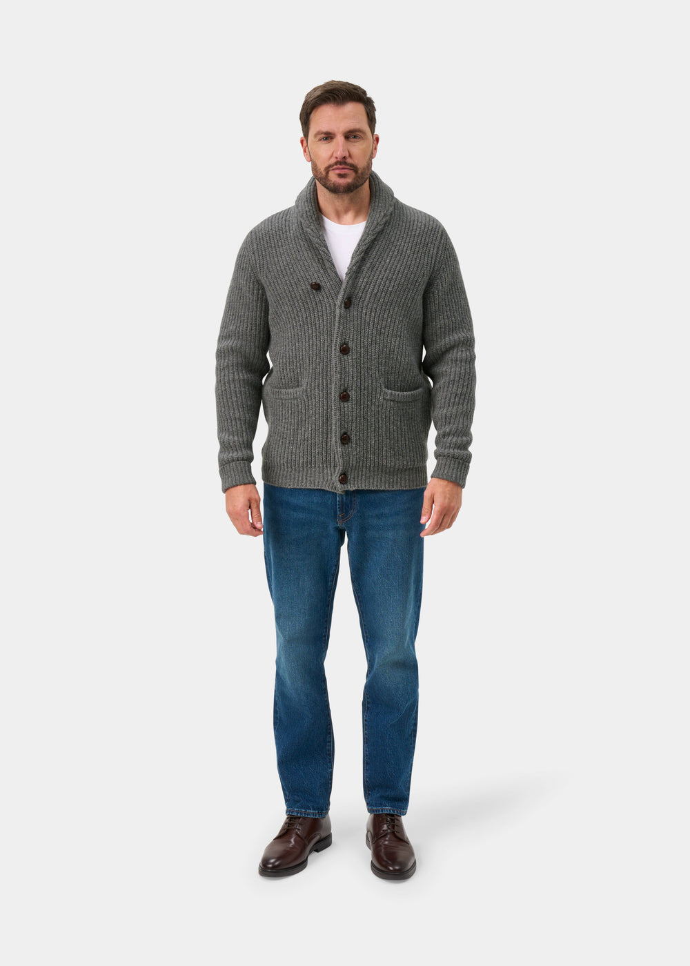 Usworth Men's Shawl Collar Lambswool Jumper In Grey Mix - Regular Fit