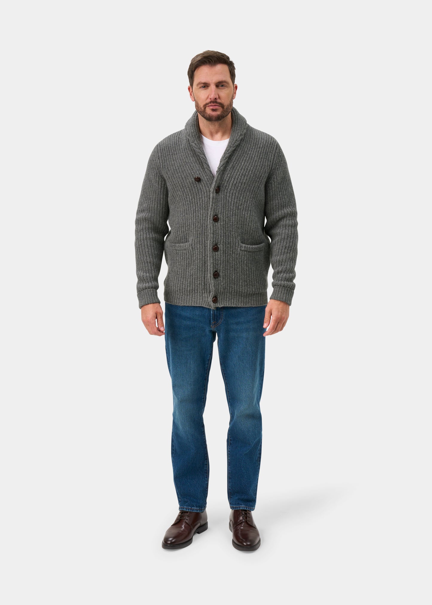 Usworth Men's Shawl Collar Lambswool Jumper In Grey Mix - Regular Fit