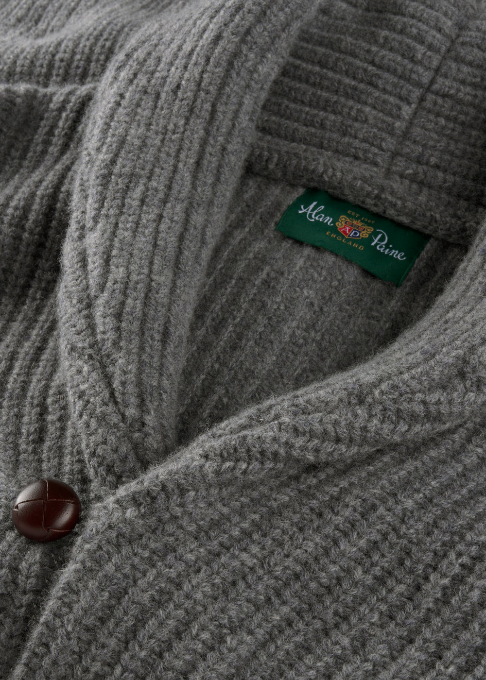 Men's Lambswool Jumper with Shawl Collar in Grey Mix