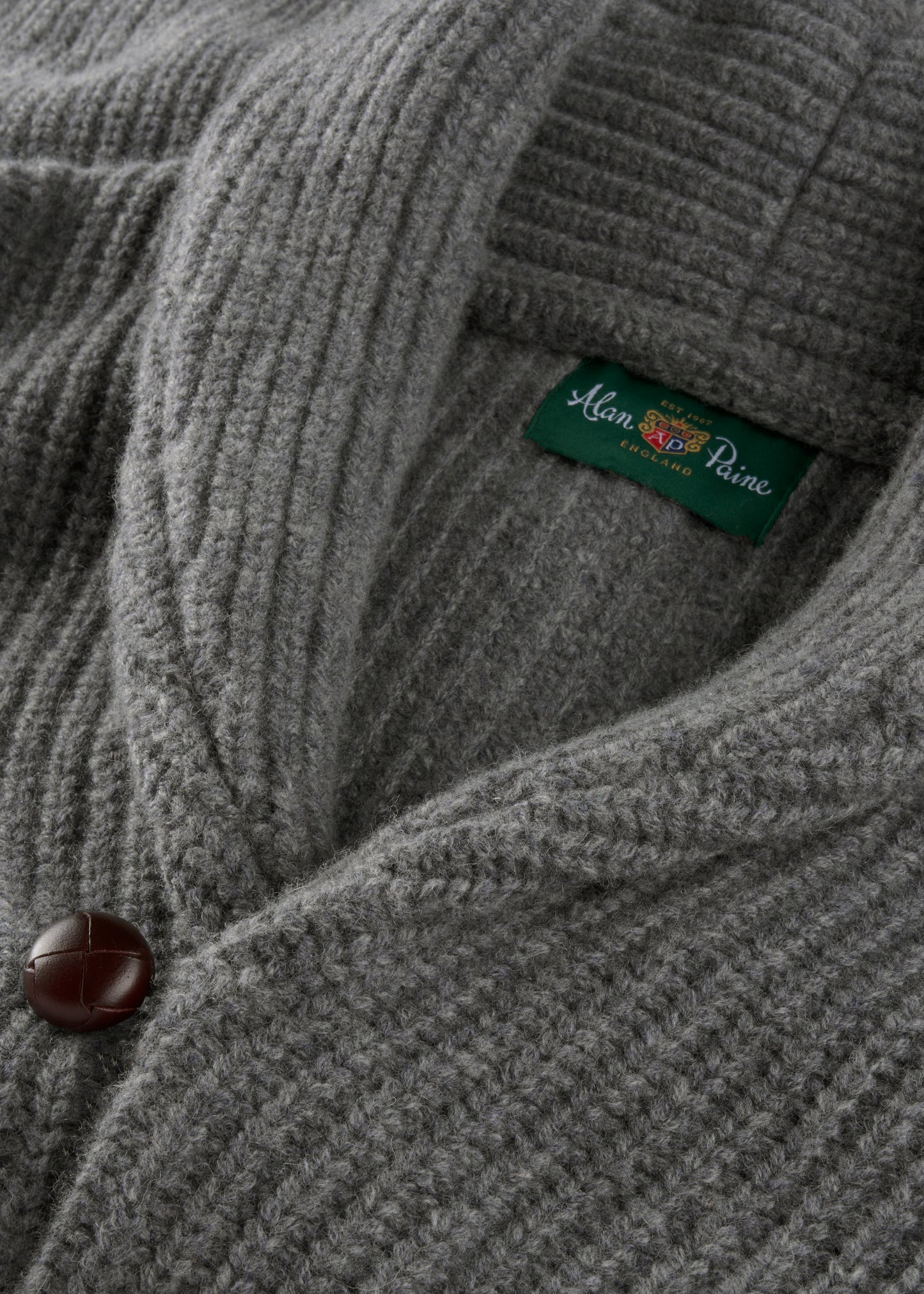 Men's Lambswool Jumper with Shawl Collar in Grey Mix
