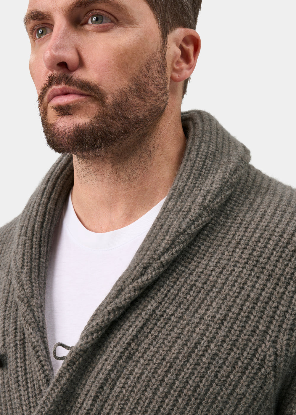 Usworth Men's Shawl Collar Lambswool Jumper In Vole - Regular Fit