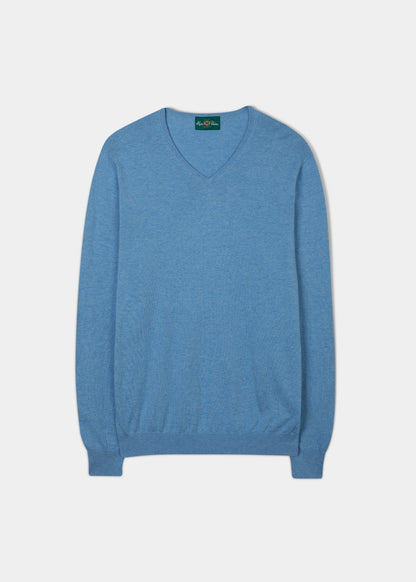 Carolina blue luxury cotton jumper with a vee neck.