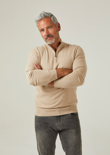 Maglione Hanbury Cashmere con zip e collo a lupetto in lino - Vestibilità regolare