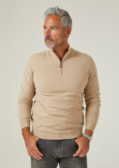 Maglione Hanbury Cashmere con zip e collo a lupetto in lino - Vestibilità regolare