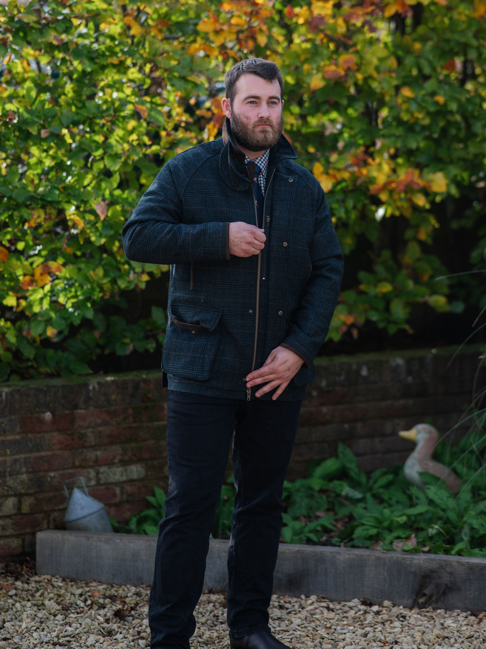 Surrey Men's Tweed Waterproof Coat in Green Check  -  Shooting Fit