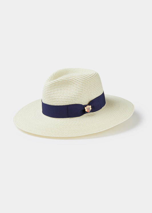 Cappello Di Paglia Emelle Con Nastro Blu Navy.