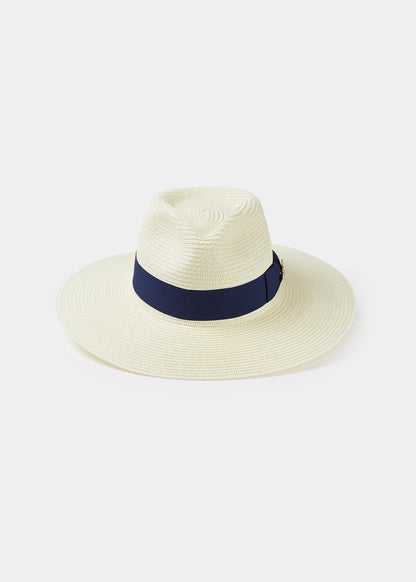Cappello Di Paglia Emelle Con Nastro Blu Navy.
