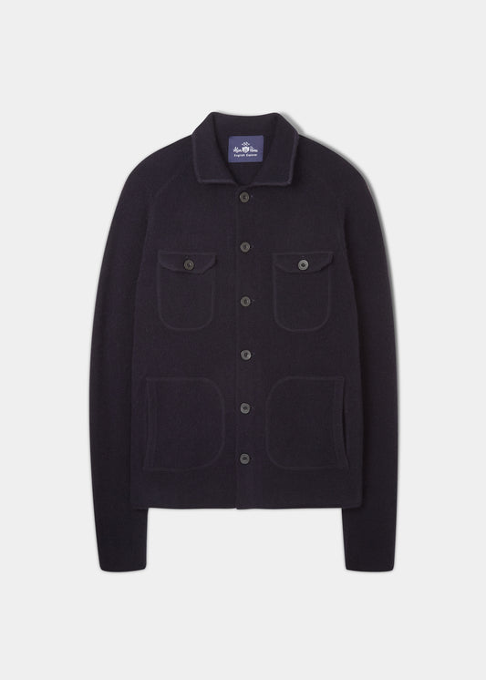 Camicia Ferndale da uomo in lana d'agnello lavorata a maglia in blu navy - Vestibilità regolare