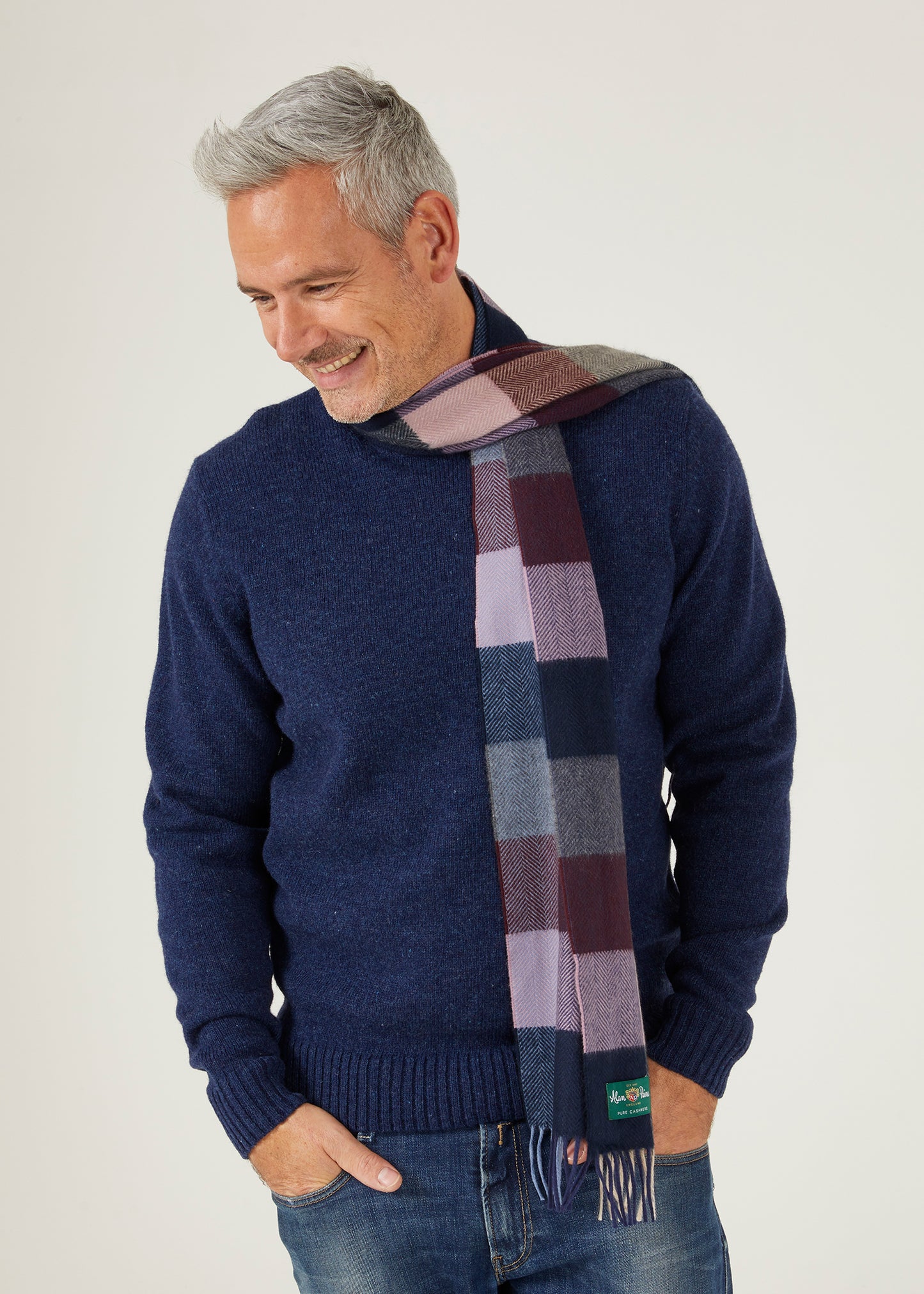 Sciarpa in cashmere da uomo a quadri a blocchi di Westhay in bordeaux